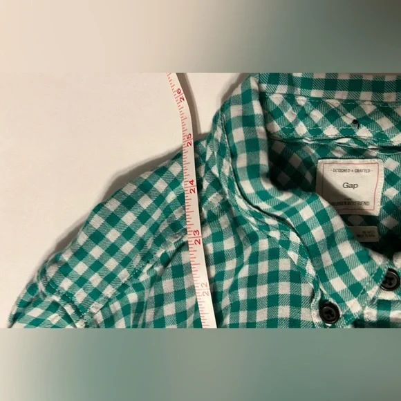 Gap Women’s The Shrunken Boyfriend Gingham Green And White Medium Long Sleeve - Picture 12 of 16